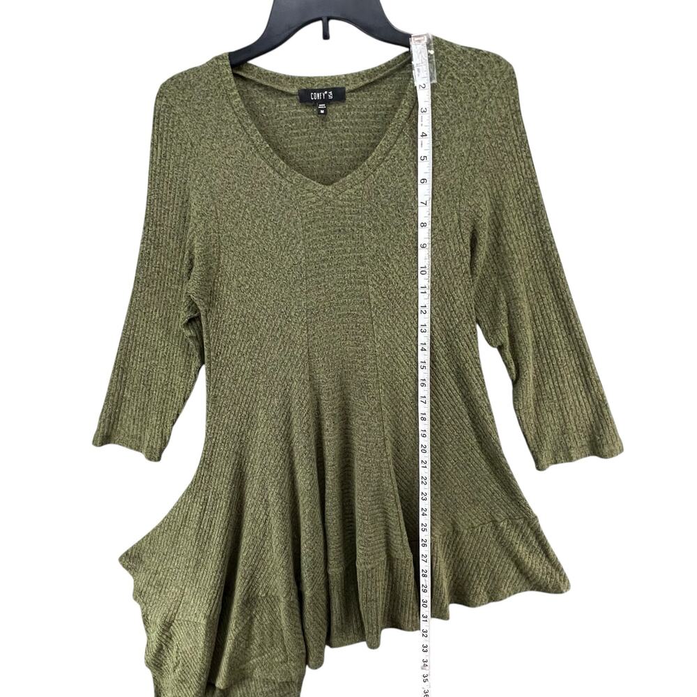 Comfy USA Tunic Top Womens Size M Olive‎ Green Asymmetric Stretch Knit Lagenlook - Picture 6 of 11